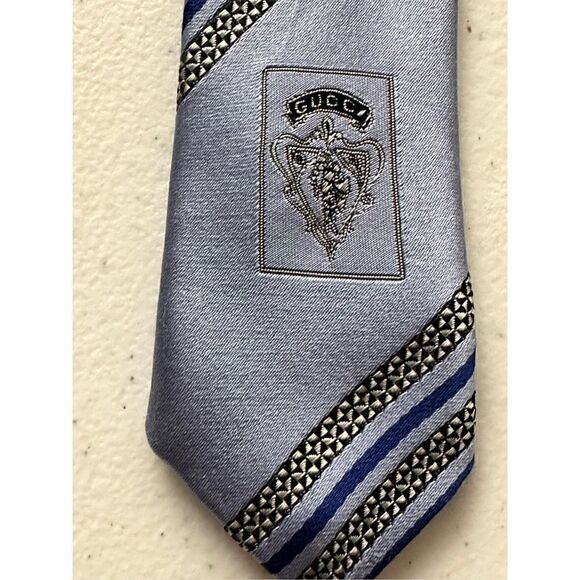 Gucci Blue, Pattern Print Silk Patterned Tie - Picture 2 of 7